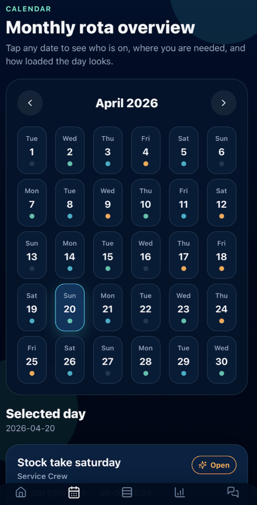 Rota Ready calendar view
